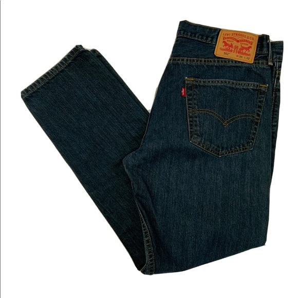 Levi Strauss 502 Dark Wash Taper Straight Leg Jeans 100% Cotton 34x29 Actual - Picture 1 of 15